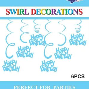 Themed Decoration Swirls 6 CT, HBD L/Blue