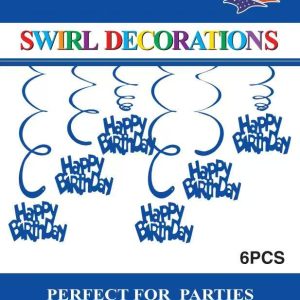 Themed Decoration Swirls 6 CT, HBD Royal Blue