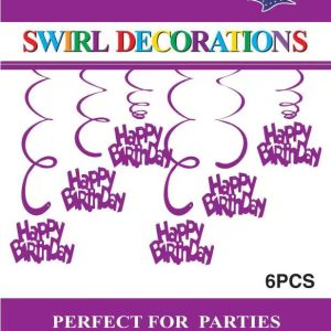 Themed Decoration Swirls 6 CT, HBD Purple