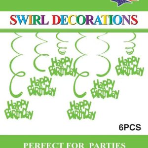 Themed Decoration Swirls 6 CT, HBD Lime Green