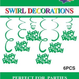 Themed Decoration Swirls 6 CT, HBD Emerald