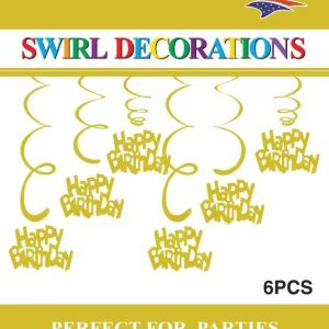 Themed Decoration Swirls 6 CT, HBD gold