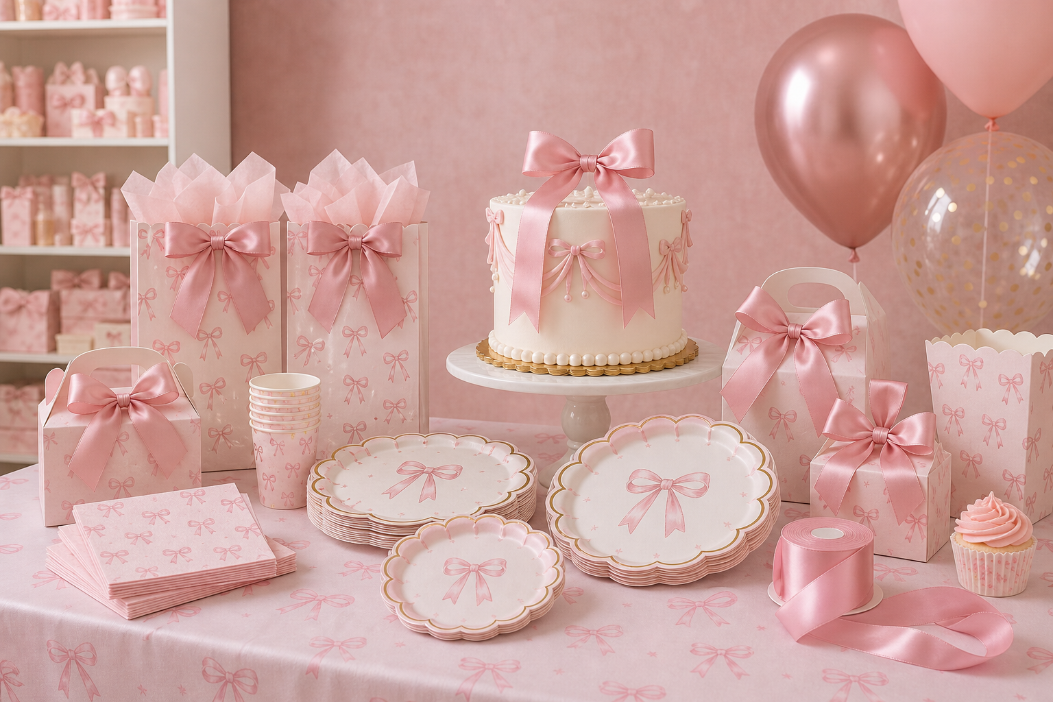 Wholesale Coquette Party Supplies: Pink Bow Birthday Decorations