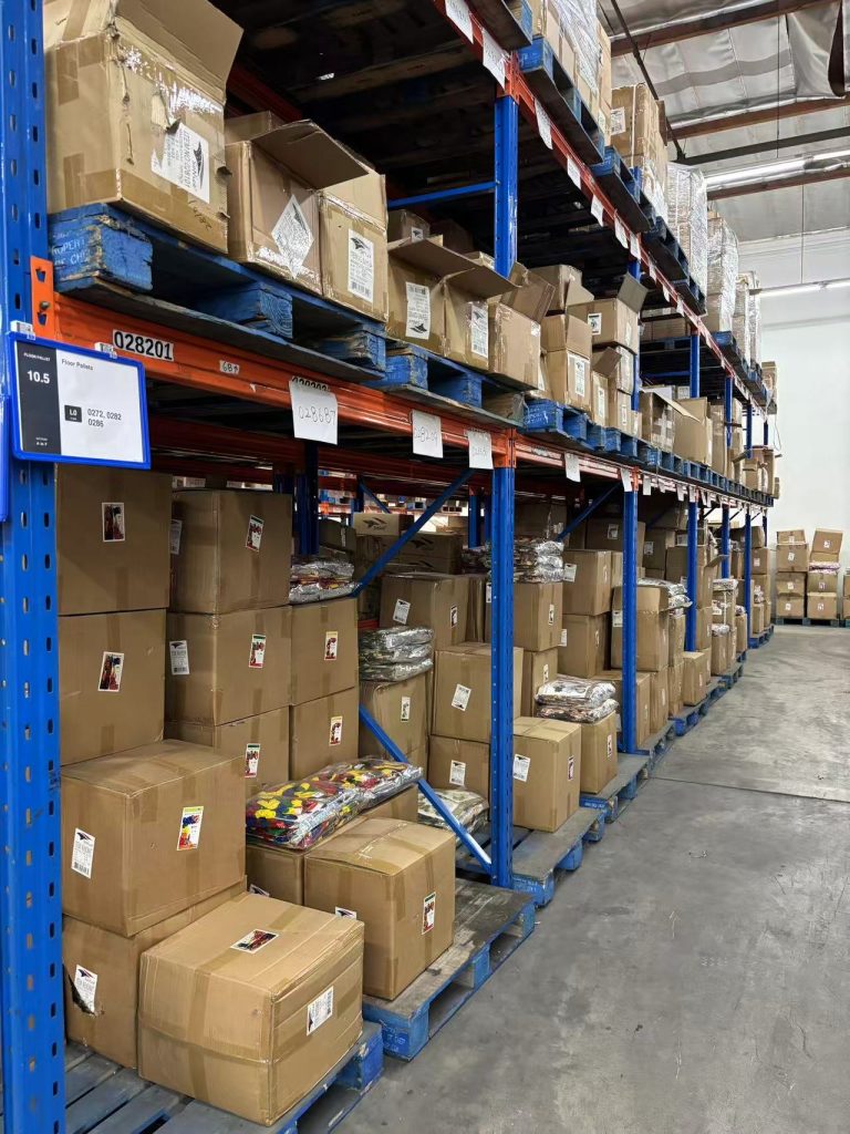 Wholesale party supply inventory stored in the Sonice Party warehouse in Vernon California