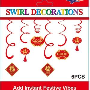 Good Fortune Hanging Swirl Decorations 6CT | Sports Themed Party Supplies Wholesale